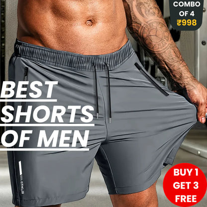 Combo of 4 Men's Stretchable Cotton Shorts (Half Pants) for Summers- Buy 1 Get 3 Free